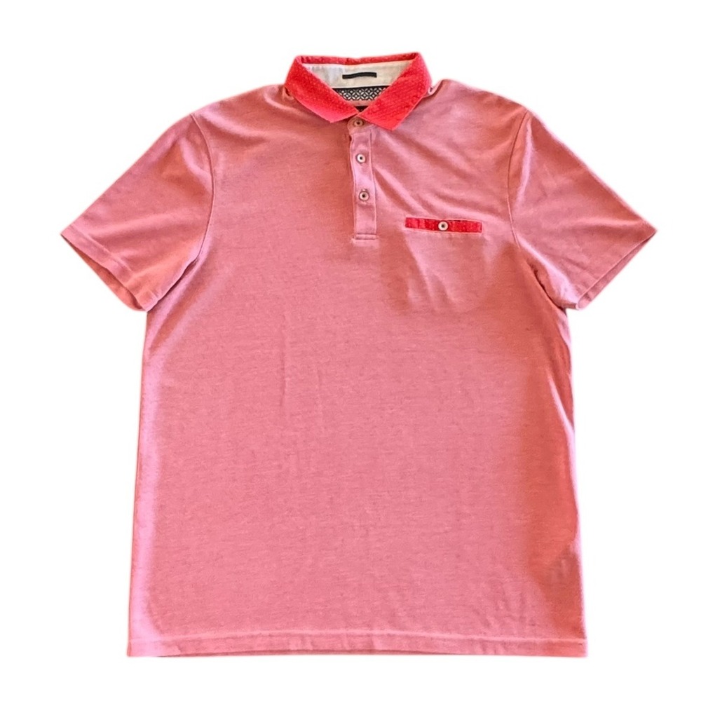 Ted Baker London Polo Shirt Men's Size 4 Salmon Pink Short Sleeve Designer